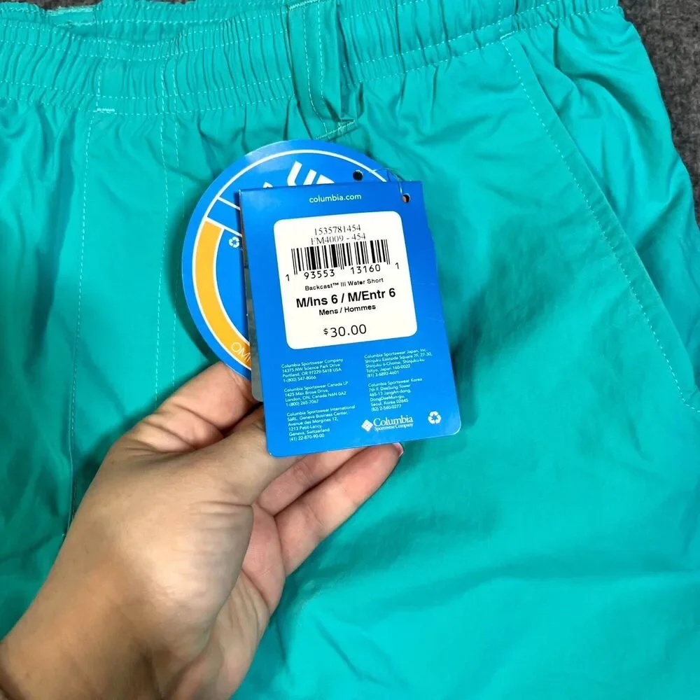 Columbia PFG Swim Trunks Mens M Teal Omni Shade Backcast III Water Short NEW